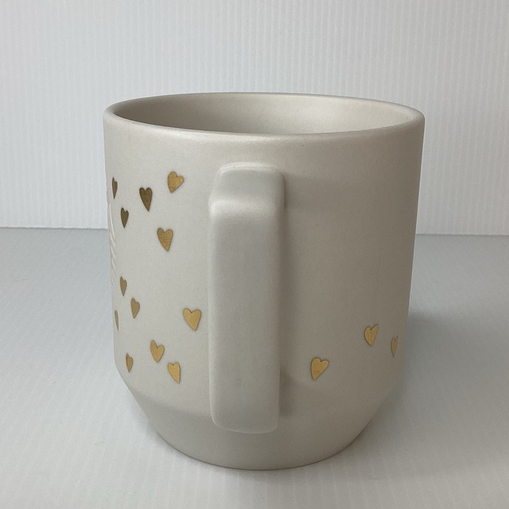 Starbuck Coffee Mug Cup Embossed Siren Mermaid Matte White Gold Hearts 12oz - Picture 2 of 8